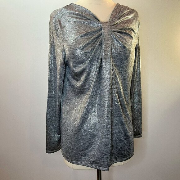 H by Halston Women's Silver Metallic Long Sleeved Top - Size Small - NWT - Picture 1 of 5